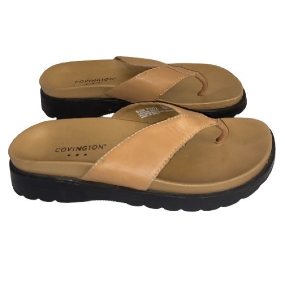 Covington Sandals Platform Flip Flop Tan Leather size  8.5 M - Picture 5 of 12